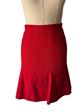 Vintage 90s The Wrights Red Embroidered Wool Midi Skirt
